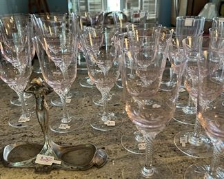 VINTAGE ART NOUVEAU PEWTER JEWELRY HOLDER & VERY RARE SAKASI HAWTHORNE CORAL STEMWARE FROM JAPAN ~ ONLY PRODUCED FOR ONE YEAR BETWEEN 1991 -1992