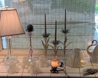 Vintage & contemporary lamps, shades & candlesticks