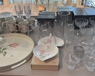 More Mikasa April Rose serving dishes, tumblers, stemware, candle holders and vases