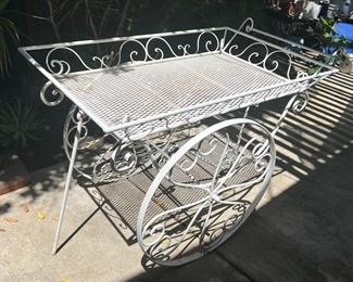 Vintage wrought iron bar cart