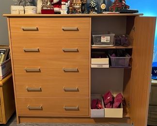 Inside of cabinet door, pink & purple shoes