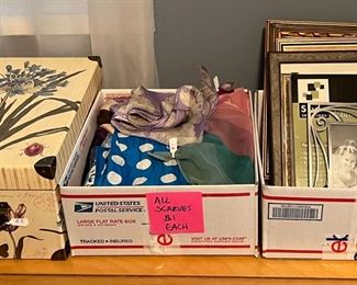 decorative storage box, scarves & picture frames
