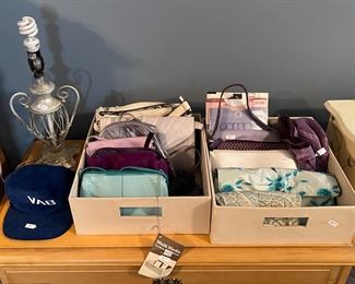 lamp, cap, handbags, hosiery & cosmetic bags
