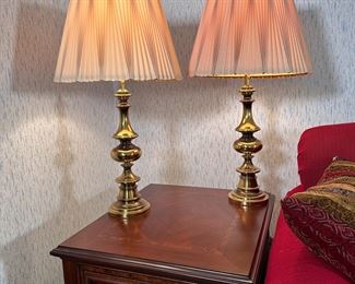 Pair of metal lamps with brass finish, 30"H