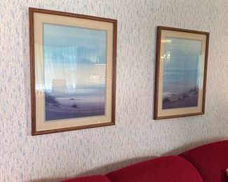 Pair of seascape prints with wood frames, 25"H x 19"W