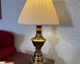 Wide-bodied brass lamp with pleated shade 30"H