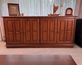  Drew Furniture walnut credenza, minimal wear, 30"H x 68"W x 20"D