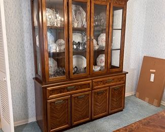 Broyhill lighted china cabinet with plate rails, drawers and lower storage, very nice condition, 76"H x 60"W x 17"D