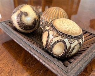 Wooden tray with decorative resin balls 14" x 9"