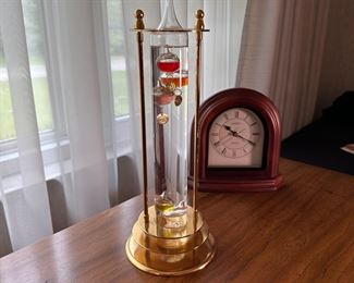 Galileo thermometer, glass and brass 13"H