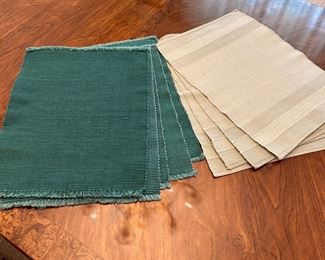 Group of green and sage placemats, minor wear