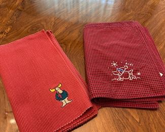 Moose and dog red placemats, minor wear