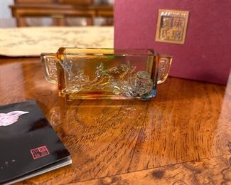 Xia Shiliu Li glass dish, very good condition, signed, 2"H x 6"W