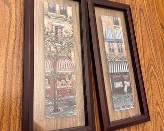 French building prints in glass with wood frames 16" x 7"