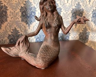 Cast metal mermaid figurine 6"H