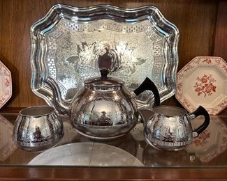 Swan Chromalin (England) Carlton pattern teapot, sugar, creamer and tray