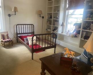 Spool bed, Childs chair, great old stuffed animals collection