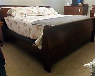King Sized Sleigh Bed Including Headboard, 47" x 79", Footboard, 35" x 79", And Side Rails