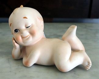 Lefton Hand Painted Ceramic Kewpie Figure, 7" Tall, And Unmarked Hand Painted Ceramic Kewpie Dolls, Qty 6