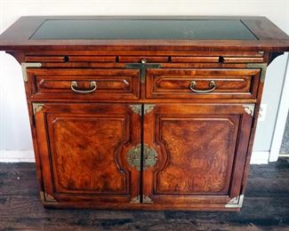 Bernhardt Rolling 2 Drawer Side Bar With Brass Accents, 35.5" x 48" x 18"