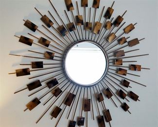 Brass Toned Starburst Mirror, 28" Diameter
