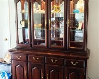 Lighted 2-Piece China Cabinet With Bonnet Top And 2 Glass Shelves, 87" x 59" x 20"