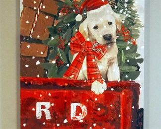 Lori Deiter Stretched Canvas WInter Wonderland Wall Art, 28" x 35", Stretched Canvas Winter Church, 30" x 24", And Canvas On Board Christmas Lab, 24"