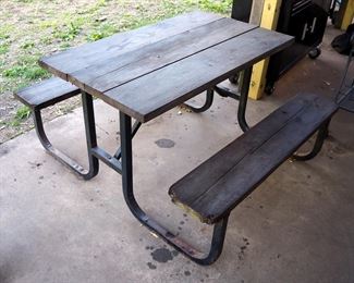 Metal Framed Picnic Table With Wood Top And Seats, 28" x 48" x 56"