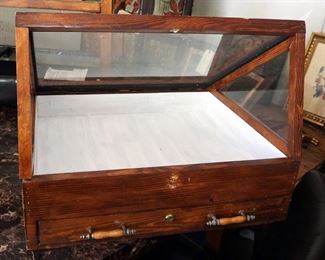 Custom Made Wood And Glass Display Case With Drawer, 2" x 26" x 22"