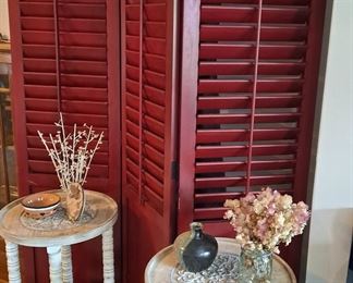 White washed end tables and tri fold screen 