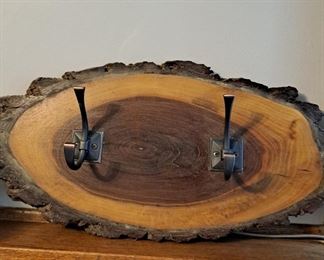 Wood slab double hook rack