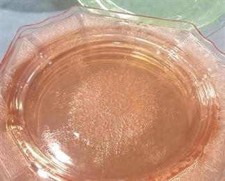 Pink and green depression glass