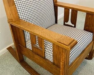 Vintage Upholstered Oak Rocking Chair.