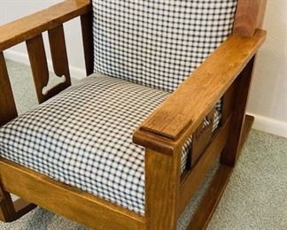 Vintage Upholstered Oak Rocking Chair.