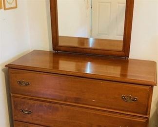 Vintage Mid Century 3 Drawer Dresser and Mirror.