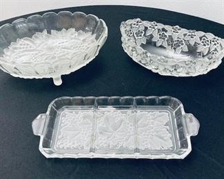 Indiana Glass Clear Crystal Footed Bowl. Vintage Mikasa Walther Glass Crystal Oval Bowl.