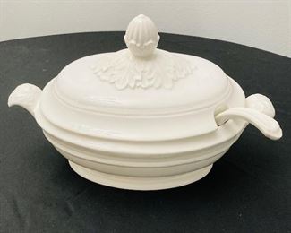 Vintage Ceramic Soup Tureen with Lid and Ladle.