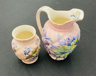Hand Painted Ceramic Pitcher and Vase.