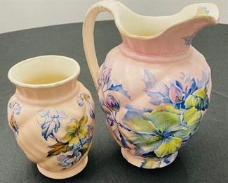 Hand Painted Ceramic Pitcher and Vase.