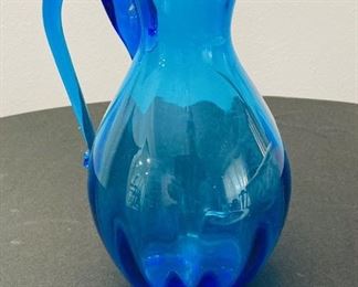 Vintage Blue Glass Pitcher.