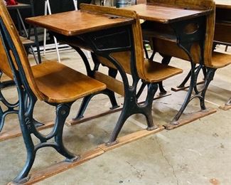 Antique Cast Iron/Wood School Desks.