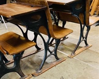 Antique Cast Iron/Wood School Desks.