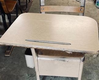 Vintage Single Mid Century Metal/Wood School Desk.