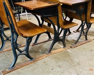 Antique Cast Iron/Wood School Desks.
