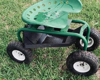 Green Steel Garden Cart with Swivel Seat.