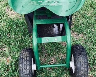 Green Steel Garden Cart with Swivel Seat.