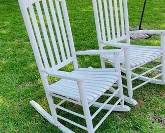 Pair of White Painted Wood Rocking Chairs.