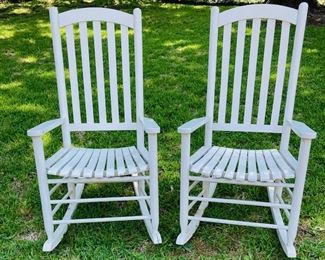 Pair of White Painted Wood Rocking Chairs.