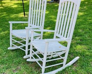 Pair of White Painted Wood Rocking Chairs.