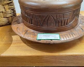 Carved Wood Cake Plate with Cover